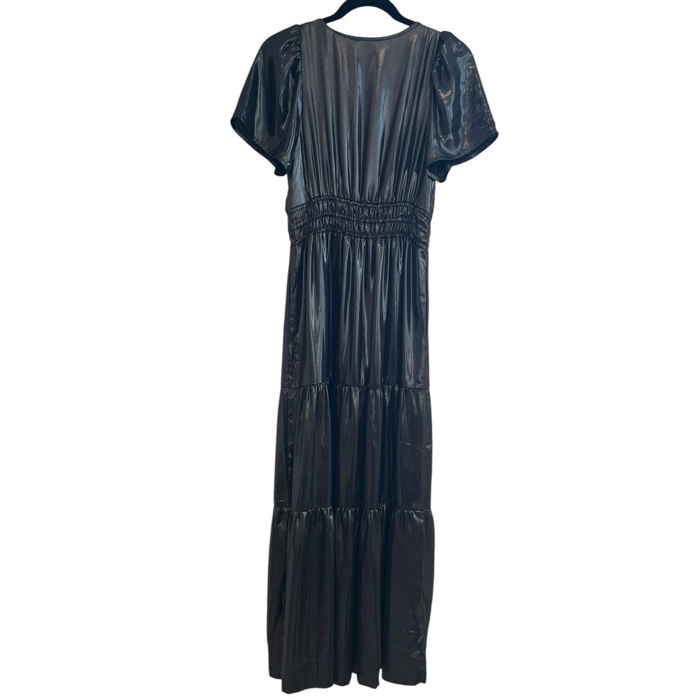 ANTHROPOLOGIE  The Somerset Maxi Dress Foil Carbon Metallic Gown Tiered, Size XS - Picture 6 of 9